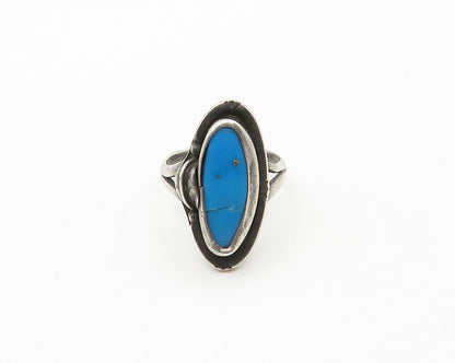 925 Sterling Silver Vintage Turquoise Floral Leaf Cocktail Ring Sz 8.5  RG18325