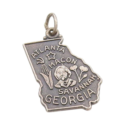 925 Sterling Silver Vintage Pendant Dark Tone Georgia State Map Charm  PT24928