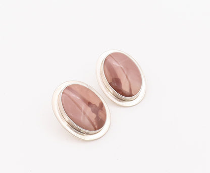 925 Sterling Silver Earrings MEXICO Minimalist Large Oval Brown Jasper  EG12845