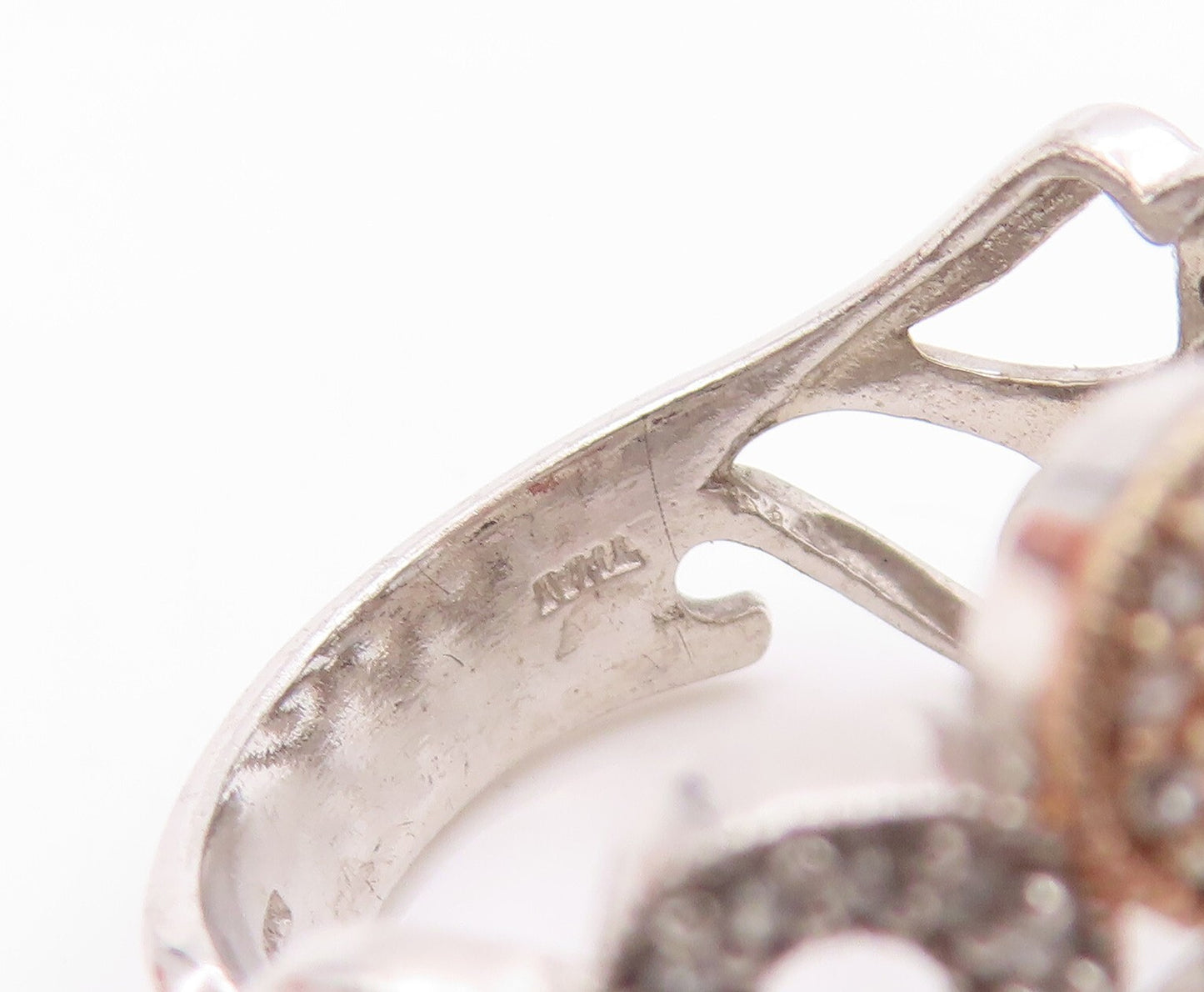 925 Sterling Silver Vintage Ring CZ Inlay Swirly Cutout Design  SZ 8  RG31985