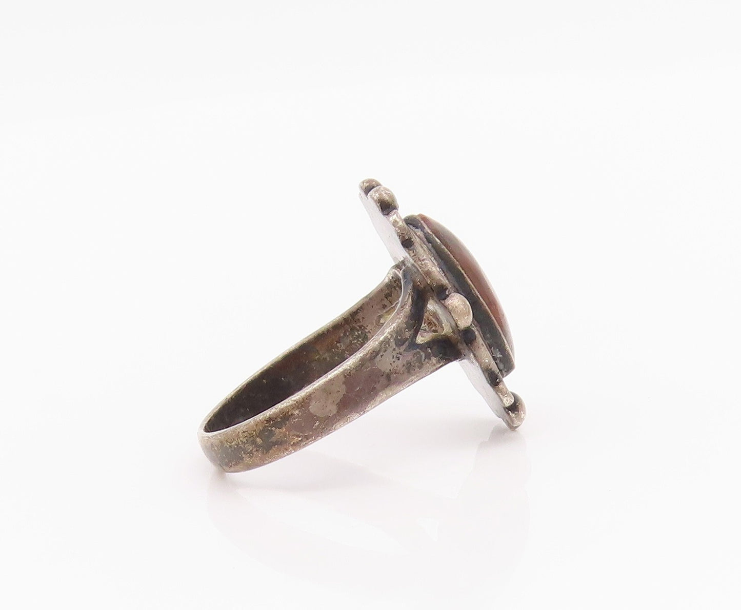 925 Sterling Silver Vintage Ring POST BELL Antique Carved Gemstone  Sz 7 RG33068