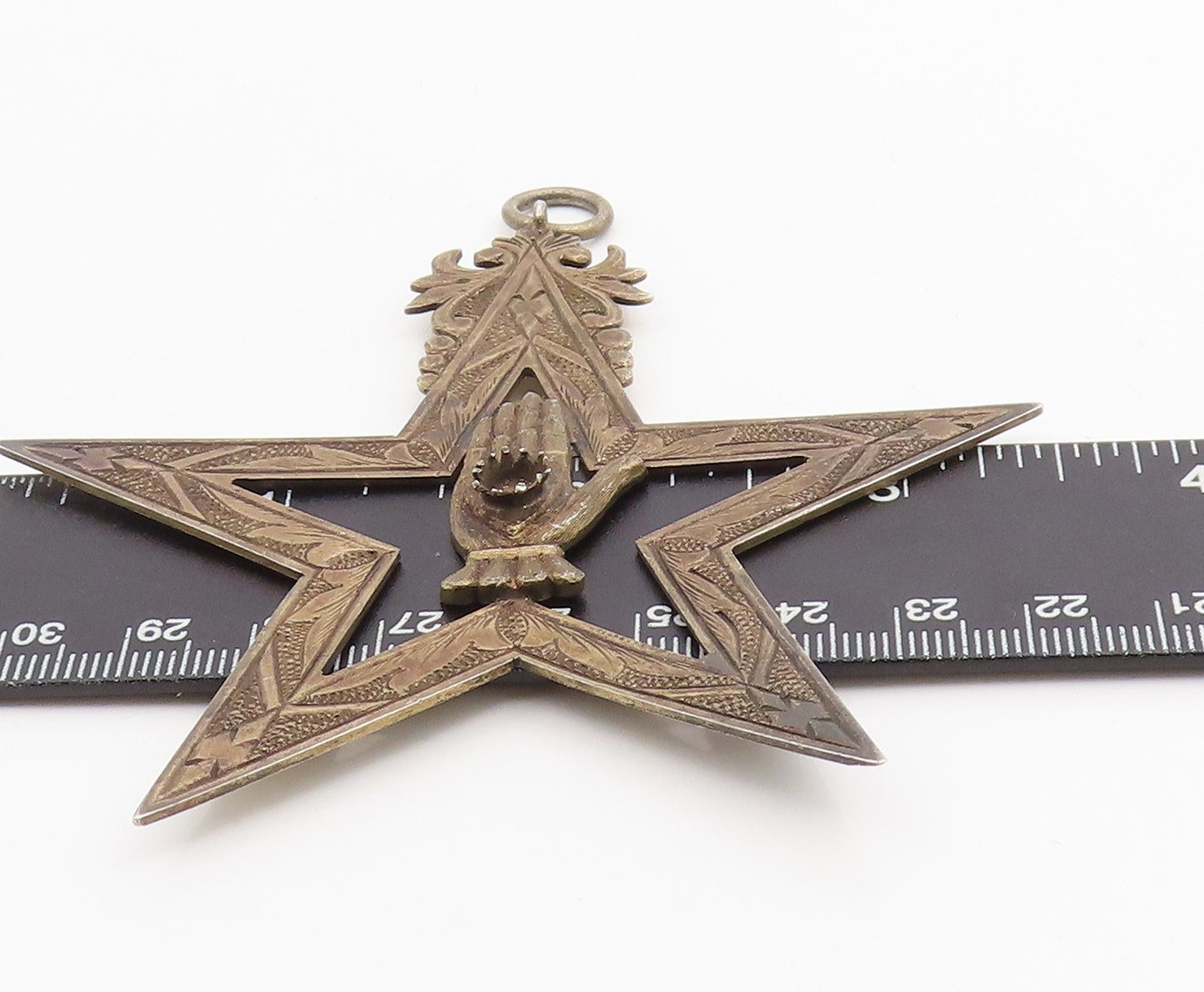 925 Sterling Silver Vintage Pendant Antique Hand In Five Pointed Star  PT26203