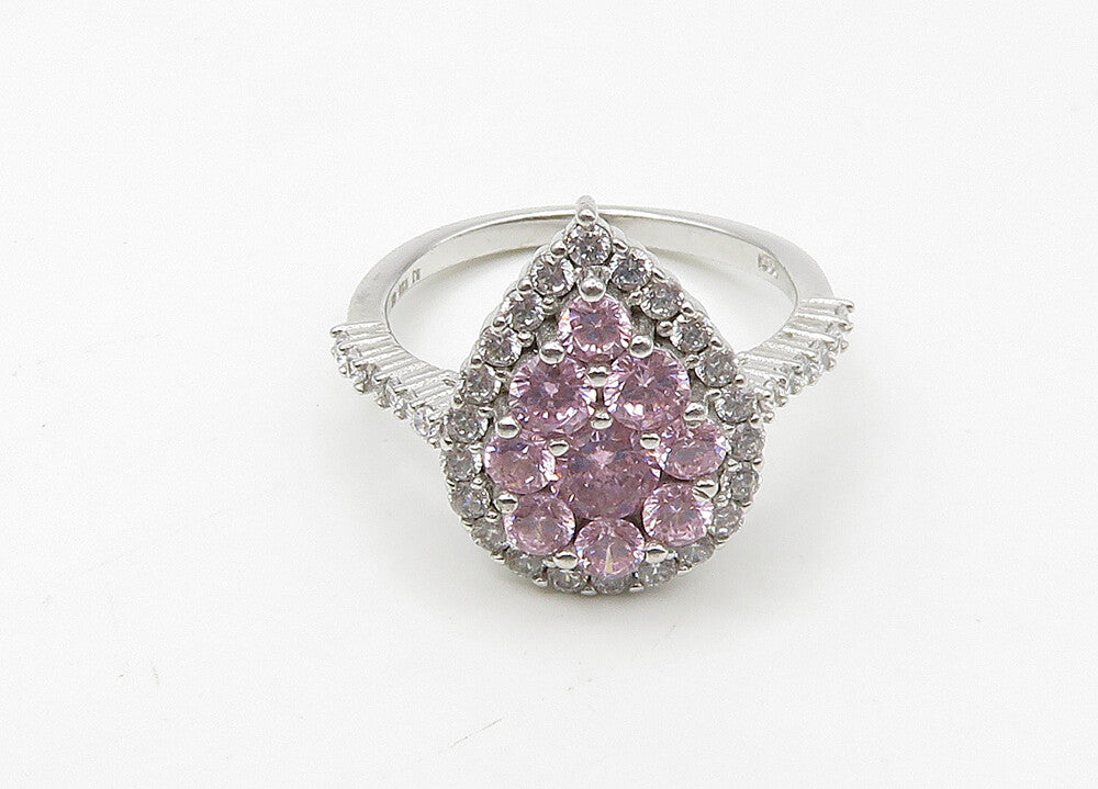 925 Sterling Silver  Vintage Pink Cubic Zirconia Band Ring Sz 6  RG21462