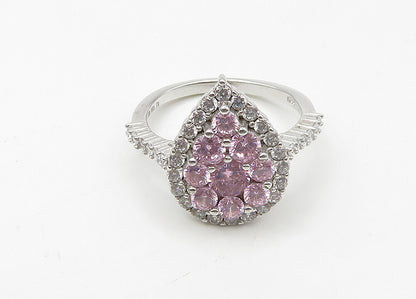925 Sterling Silver  Vintage Pink Cubic Zirconia Band Ring Sz 6  RG21462