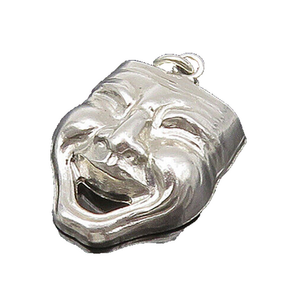 925 Sterling Silver  Vintage Shiny Comedy Theater Mask Pendant  PT17673