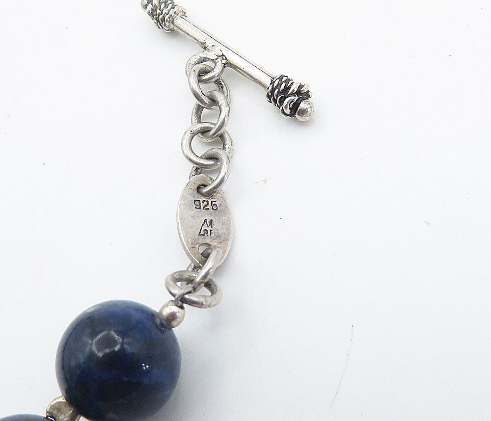 925 Sterling Silver  Vintage Moonstone & Sodalite Beaded Chain Necklace NE1211