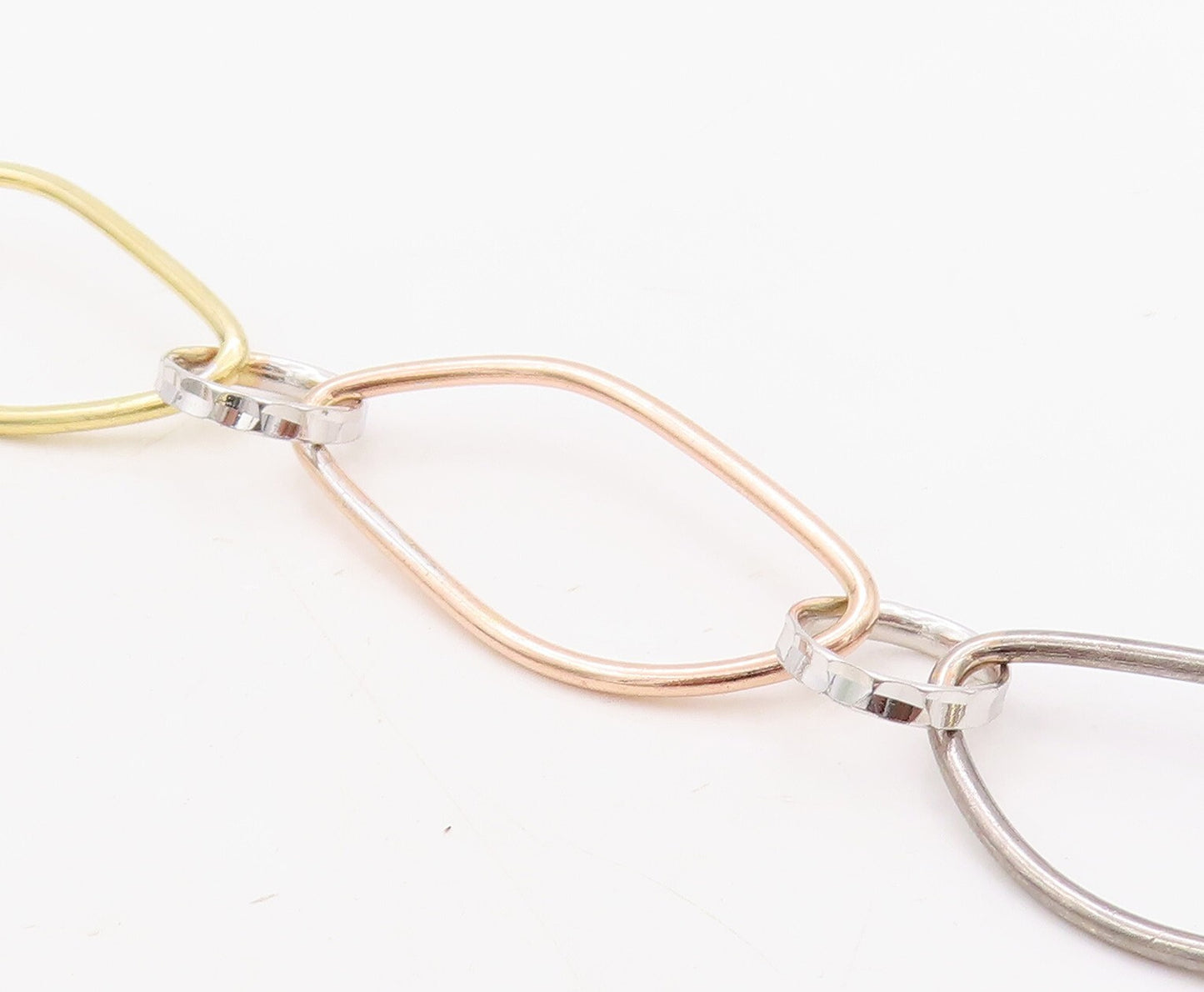 925 Sterling Silver Vintage Necklace Gold Plated Brutalist Linked Rings  NE4371