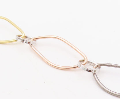 925 Sterling Silver Vintage Necklace Gold Plated Brutalist Linked Rings  NE4371