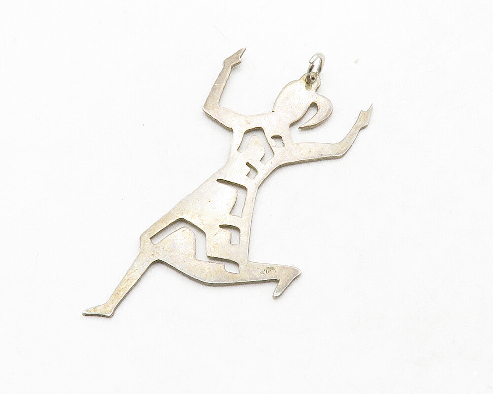 925 Sterling Silver  Vintage Dark Tone Cutout Dancing Woman Pendant  PT10327