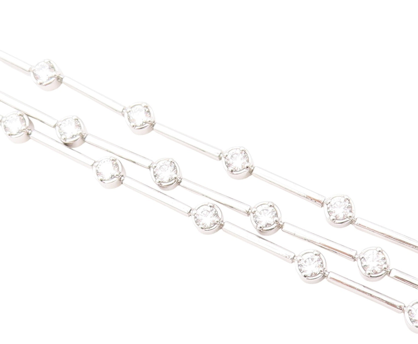 925 Sterling Silver Vintage Bracelet Round CZ & Stick Three Bands  BT11149