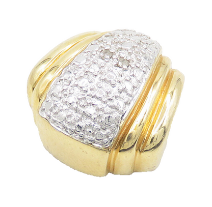 925 Sterling Silver  Vintage Genuine Diamonds Two Tone Fluted Pendant  PT15415