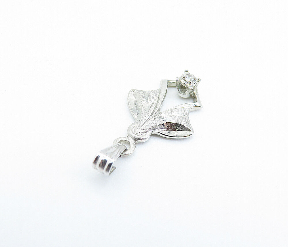 925 Sterling Silver  Genuine Diamond Accented Ribbon Bow Pendant  PT5341