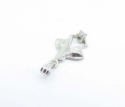 925 Sterling Silver  Genuine Diamond Accented Ribbon Bow Pendant  PT5341