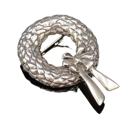 BREAKELL 925 Silver  Vintage Woven Wreath With Bow Tie Brooch Pin  BP9861