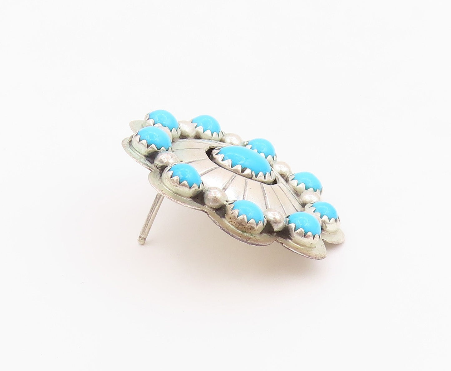 925 Sterling Silver Vintage Earrings RUNNING BEAR NAVAJO Turquoise Stud  EG14458