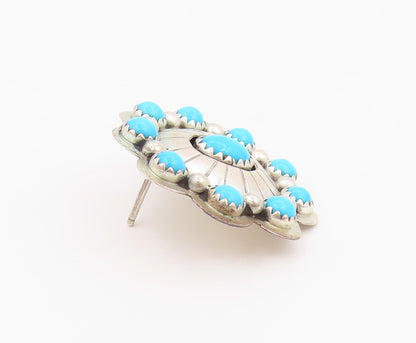 925 Sterling Silver Vintage Earrings RUNNING BEAR NAVAJO Turquoise Stud  EG14458