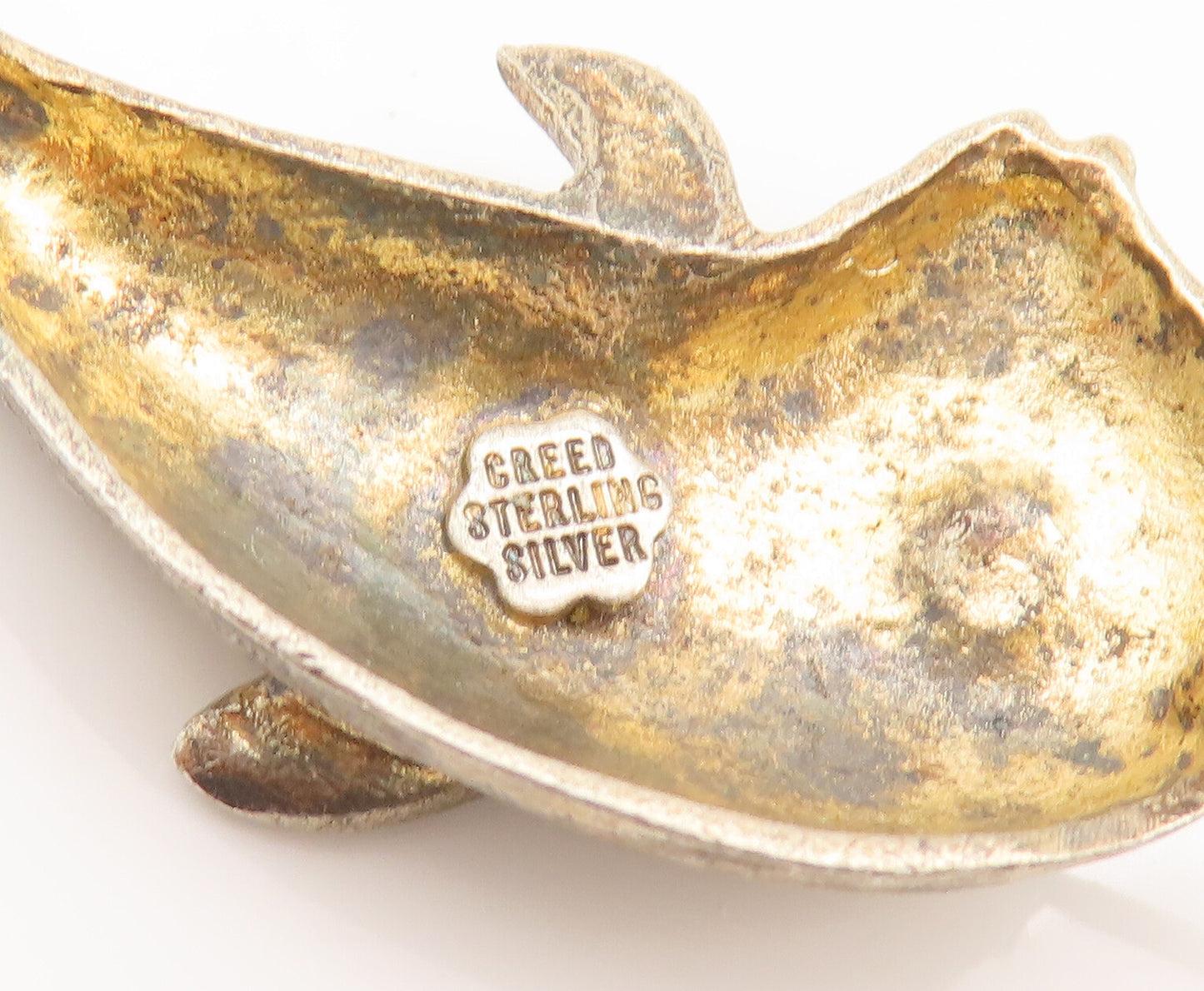 925 Sterling Silver Vintage Brooch Pin CREED Carved Blue Topaz Dolphin  BP10671