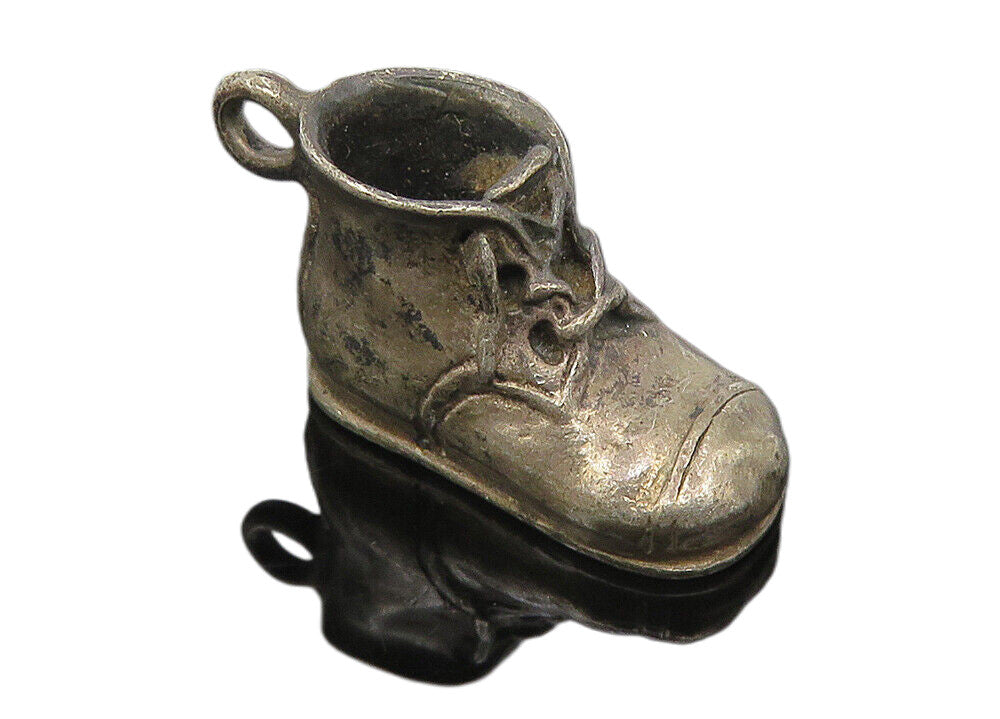 925 Sterling Silver  Vintage Antique Oxidized Laced Shoe Motif Pendant  PT8434