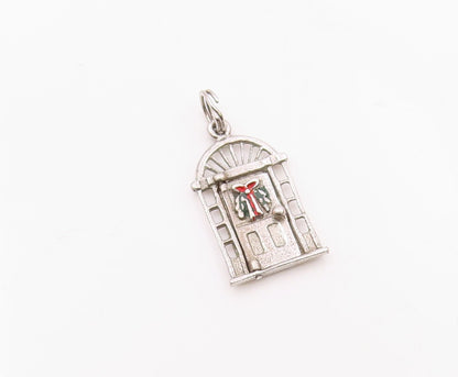 925 Sterling Silver  Vintage Christmas Wreath Door Pendant (OPENS)  PT18891