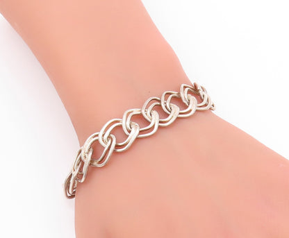 925 Sterling Silver Vintage Bracelet Brutalist Double Linked Rings Band  BT11281