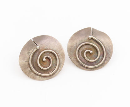 925 Sterling Silver Vintage Earrings Designer Carved Round Spiral Coil  EG13935