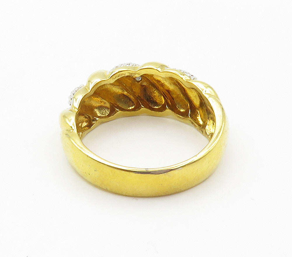 925 Sterling Silver  Genuine Diamond Shiny Gold Plated Band Ring Sz 8  RG15431