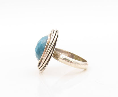 925 Sterling Silver Vintage Ring Designer Carved Round Gemstone  Sz 7  RG30692