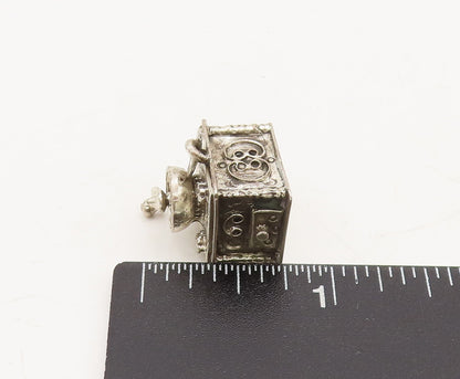 925 Sterling Silver Vintage Charm BEAU Detailed Carved Pretzel Swirl Box  TR3677