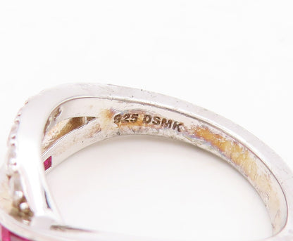 925 Sterling Silver Vintage Ring X Shape Cutout Pink & White Topaz Sz 7  RG29741