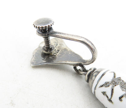 SIAM 925 Sterling Silver  Vintage Enamel Dancer Bell Dangle Earrings  EG4487