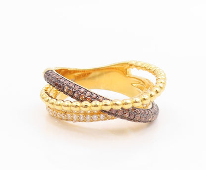 925 Sterling Silver Vintage Ring Gold Plated CZ Crossover Band  Sz 7  RG35616