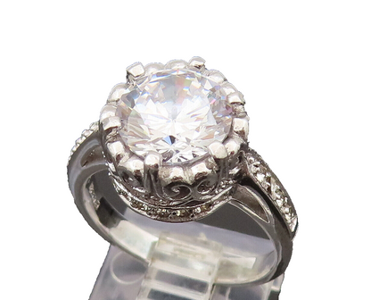 925 Silver  Vintage Dancing Cubic Zirconia Scrollwork Halo Ring Sz 7.5 RG26492