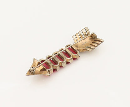 925 Sterling Silver Vintage Antique Red & White Topaz Arrow Brooch Pin BP10265