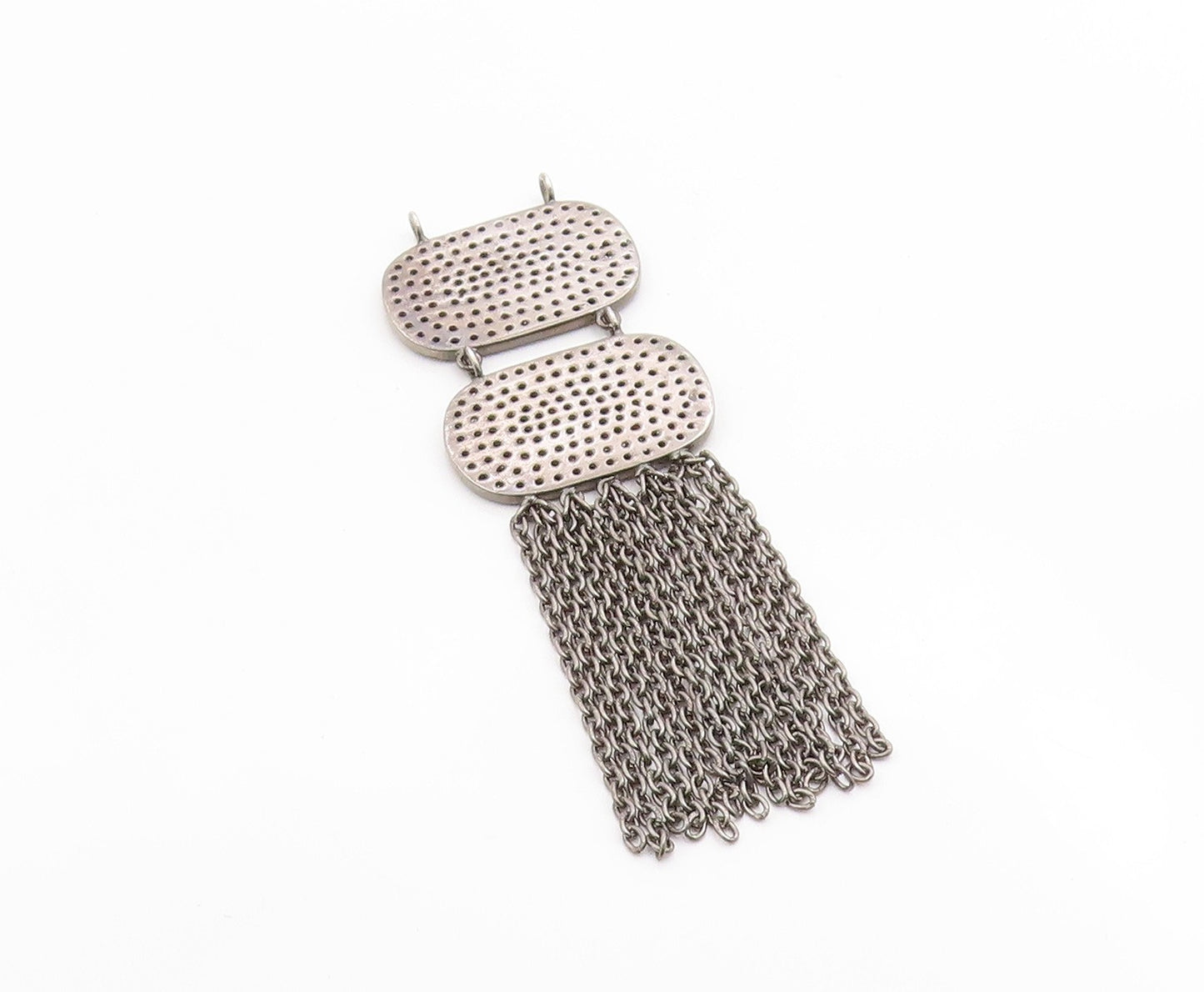 925 Sterling Silver Vintage Pendant Real 1ct Diamonds Chain Tassel  PT26202