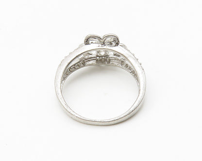 925 Sterling Silver  Cubic Zirconia Open Floral Motif Band Ring Sz 7  RG10362