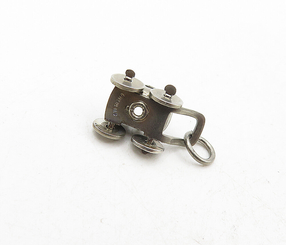 925 Sterling Silver  Vintage Petite Dark Tone Wheel Barrow Pendant  PT6859