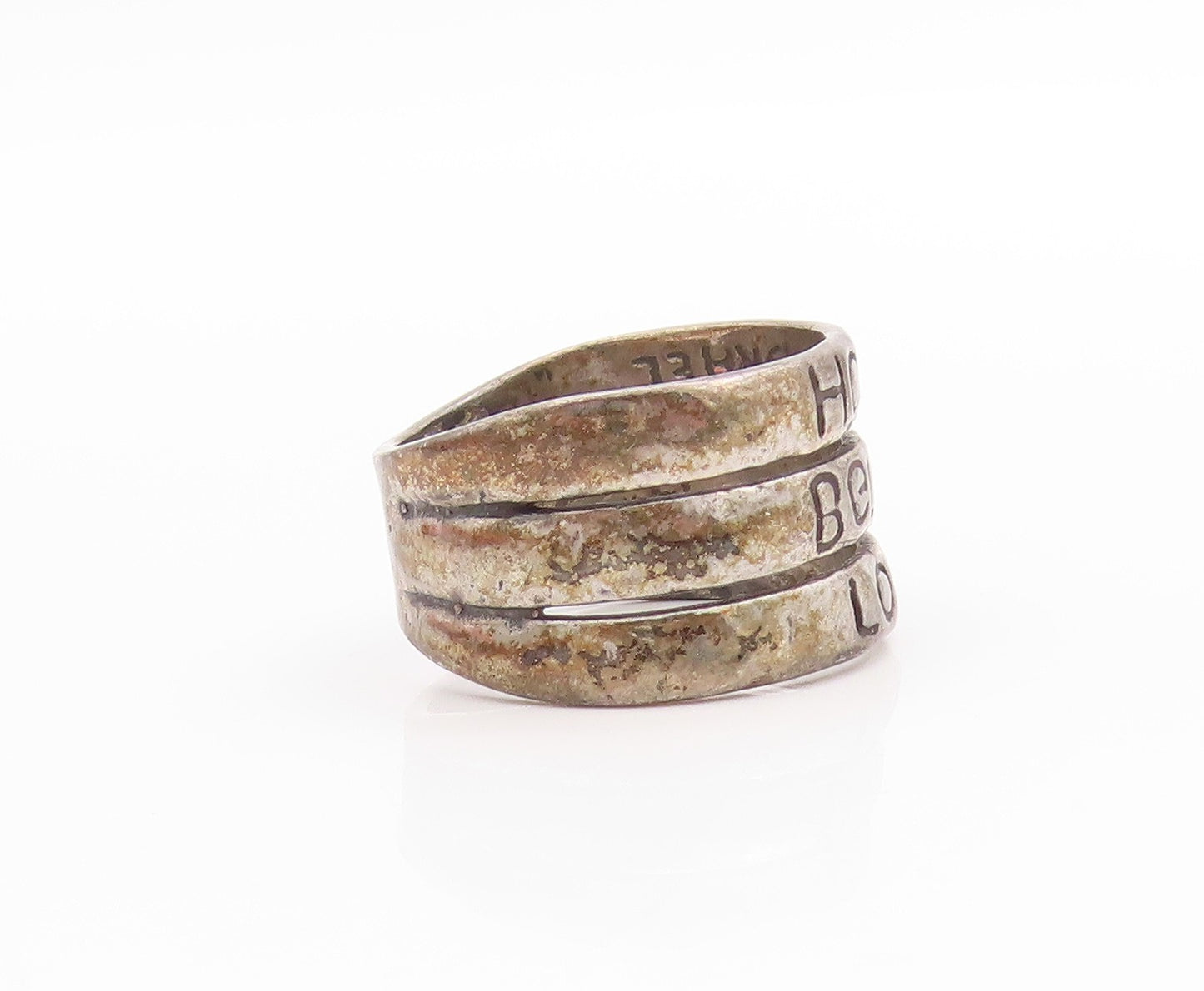 925 Sterling Silver Vintage Ring Dark Tone Hope Believe Love Band  Sz 8  RG33608