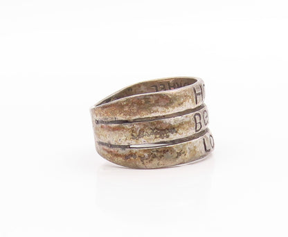 925 Sterling Silver Vintage Ring Dark Tone Hope Believe Love Band  Sz 8  RG33608