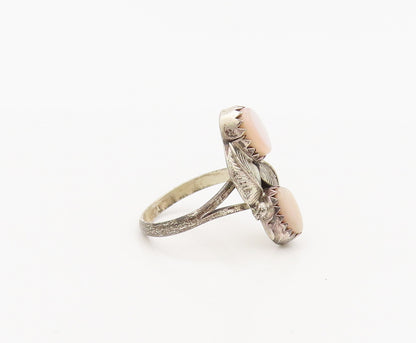 NAVAJO 925 Silver  Vintage Carved Leaf Mother of Pearls Ring Sz 4.5  RG27346