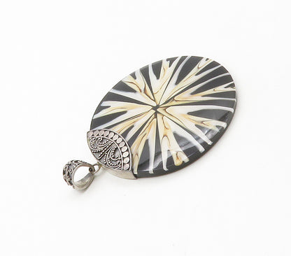 MERAV 925 Sterling Silver  Vintage Black Onyx Ornate Bail Pendant  PT13185