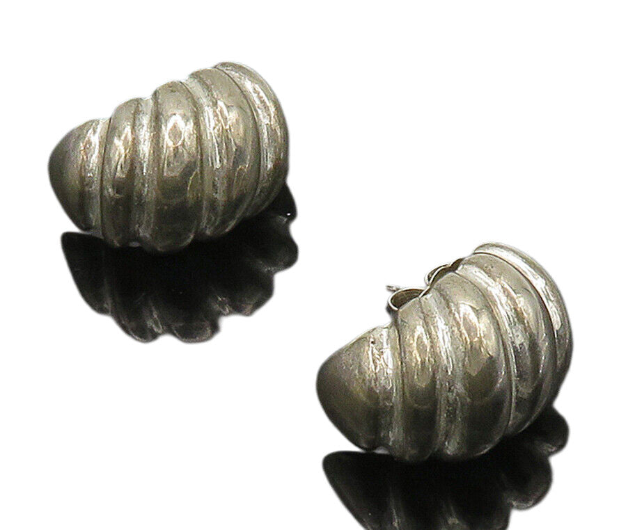 925 Sterling Silver  Vintage Shiny Fluted Curved Drop Earrings  EG8252