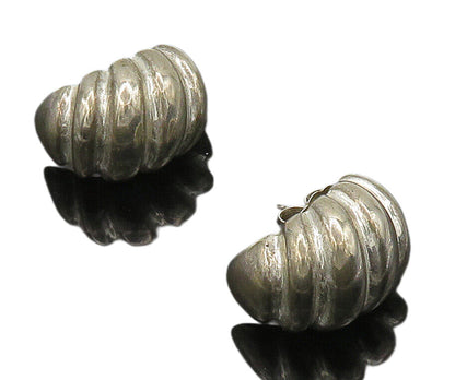 925 Sterling Silver  Vintage Shiny Fluted Curved Drop Earrings  EG8252
