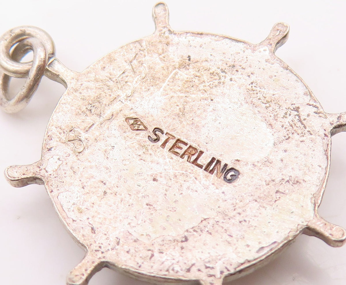 925 Sterling Silver  Vintage Antique Hyde Park NY Ship Wheel Pendant  PT17666