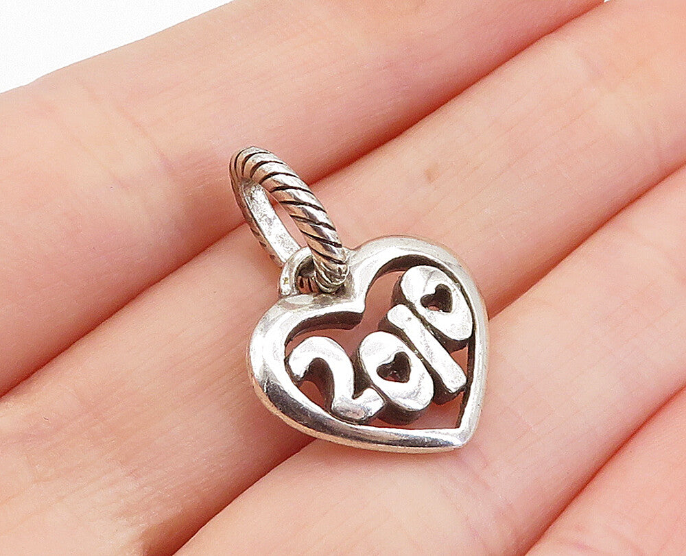925 Sterling Silver  Shiny Petite 2010 Love Heart Twist Drop Pendant  PT2963