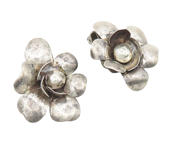 NAPIER 925 Sterling Silver  Vintage Shiny Flower Non Pierce Earrings  EG9423