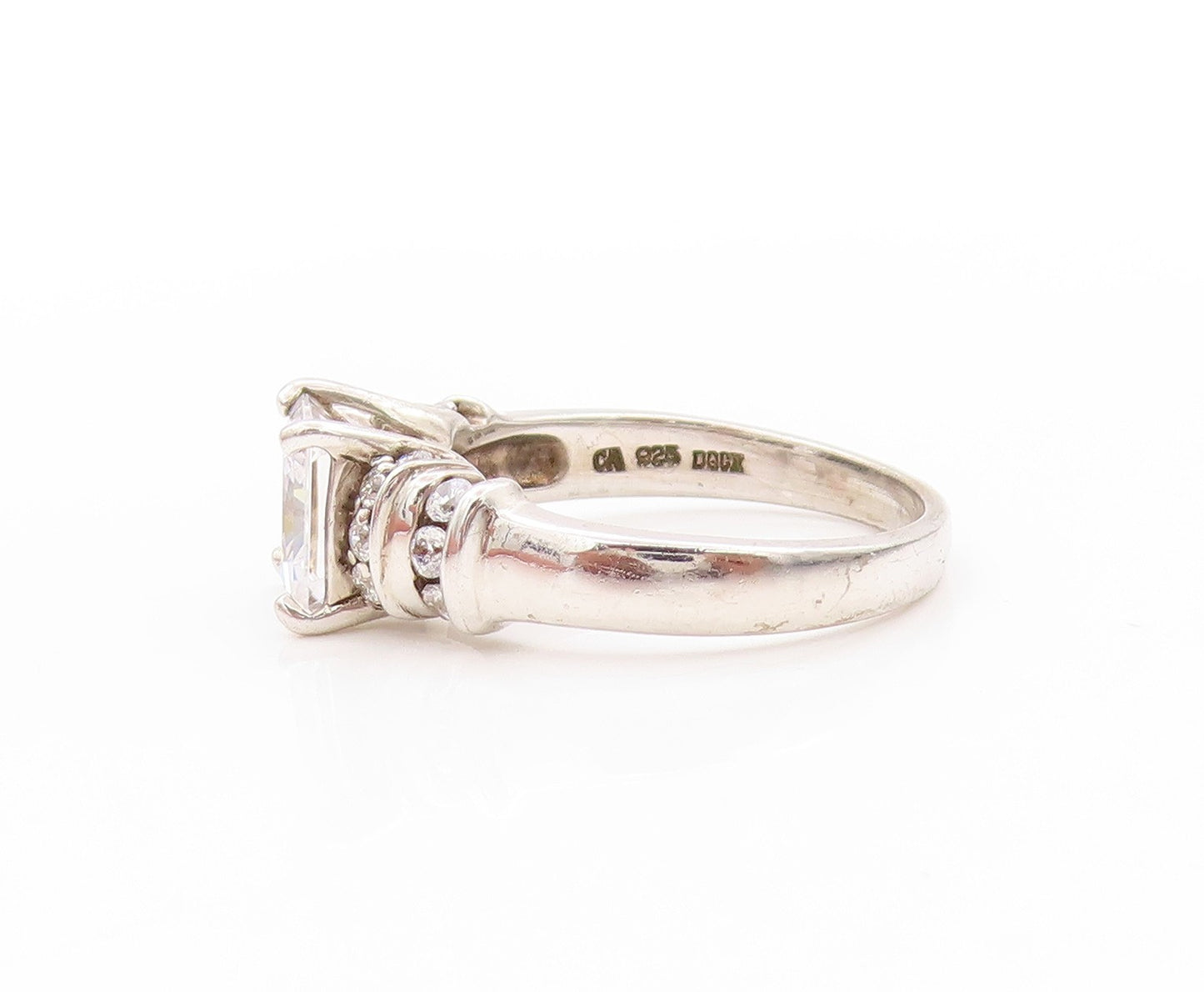 925 Sterling Silver Vintage Ring Square Cut & Round Band Inlay CZ  Sz 7  RG32735