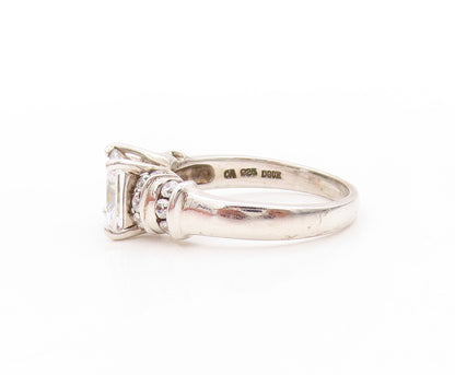 925 Sterling Silver Vintage Ring Square Cut & Round Band Inlay CZ  Sz 7  RG32735