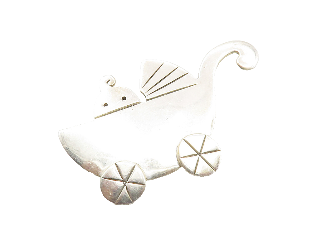 ANNE HARVEY MEXICO 925 Silver  Vintage Baby In Stroller Brooch Pin  BP4805