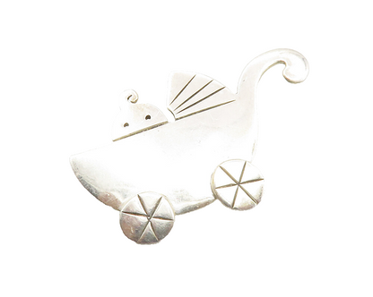 ANNE HARVEY MEXICO 925 Silver  Vintage Baby In Stroller Brooch Pin  BP4805