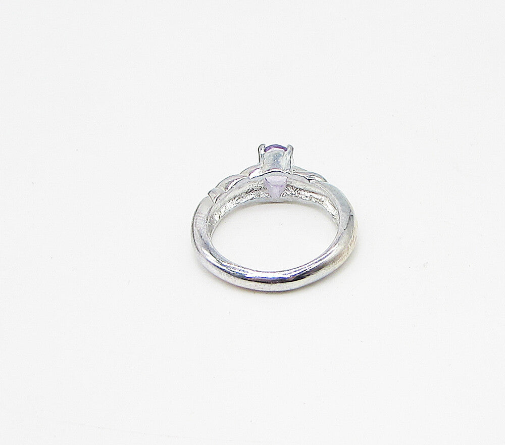 925 Sterling Silver  Faceted Amethyst Solitaire Band Ring Sz 7  RG3484